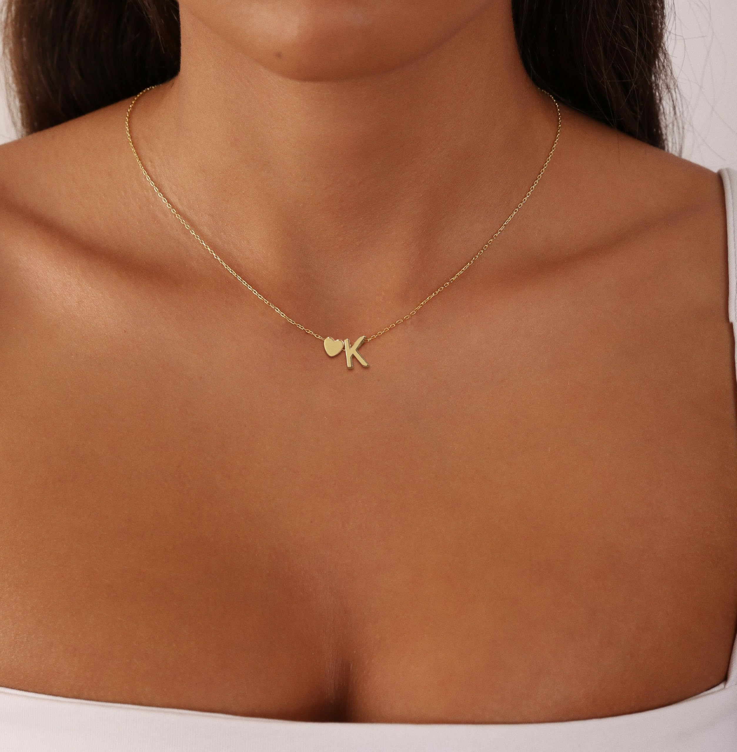 Gold Herz anfängliche Halsketten für Frauen zierlich 14K Real Gold Plated Heart Initiale AZ Anhänger Halskette Trendy winzig