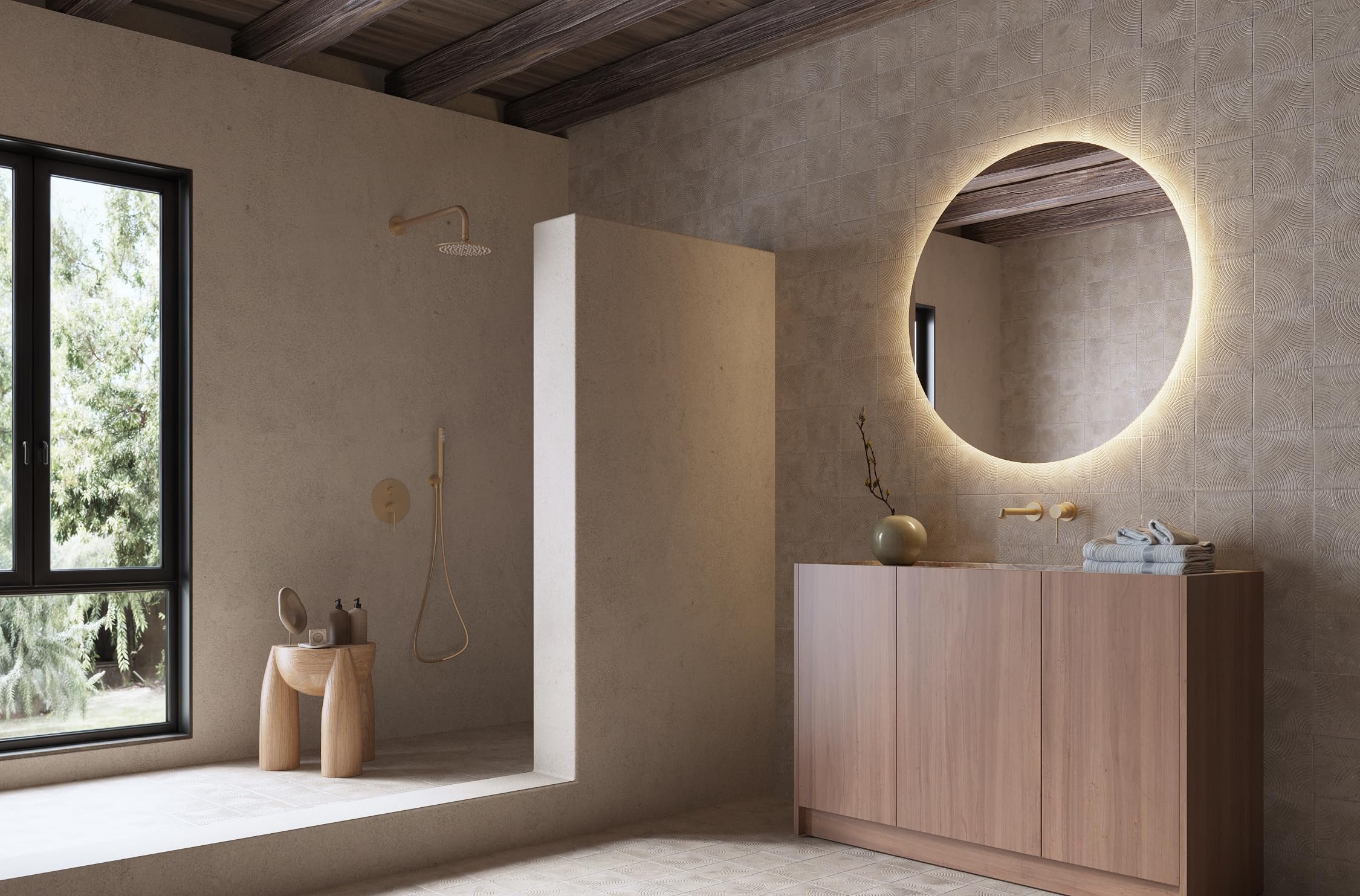 Mice - Espejo Redondo de Pared con Iluminación LED luz cálida (3.000k), Retroiluminado - Espejos de Dormitorio, Maquillaje, Baño, Vestidor con Luz Led Ø 80 cm