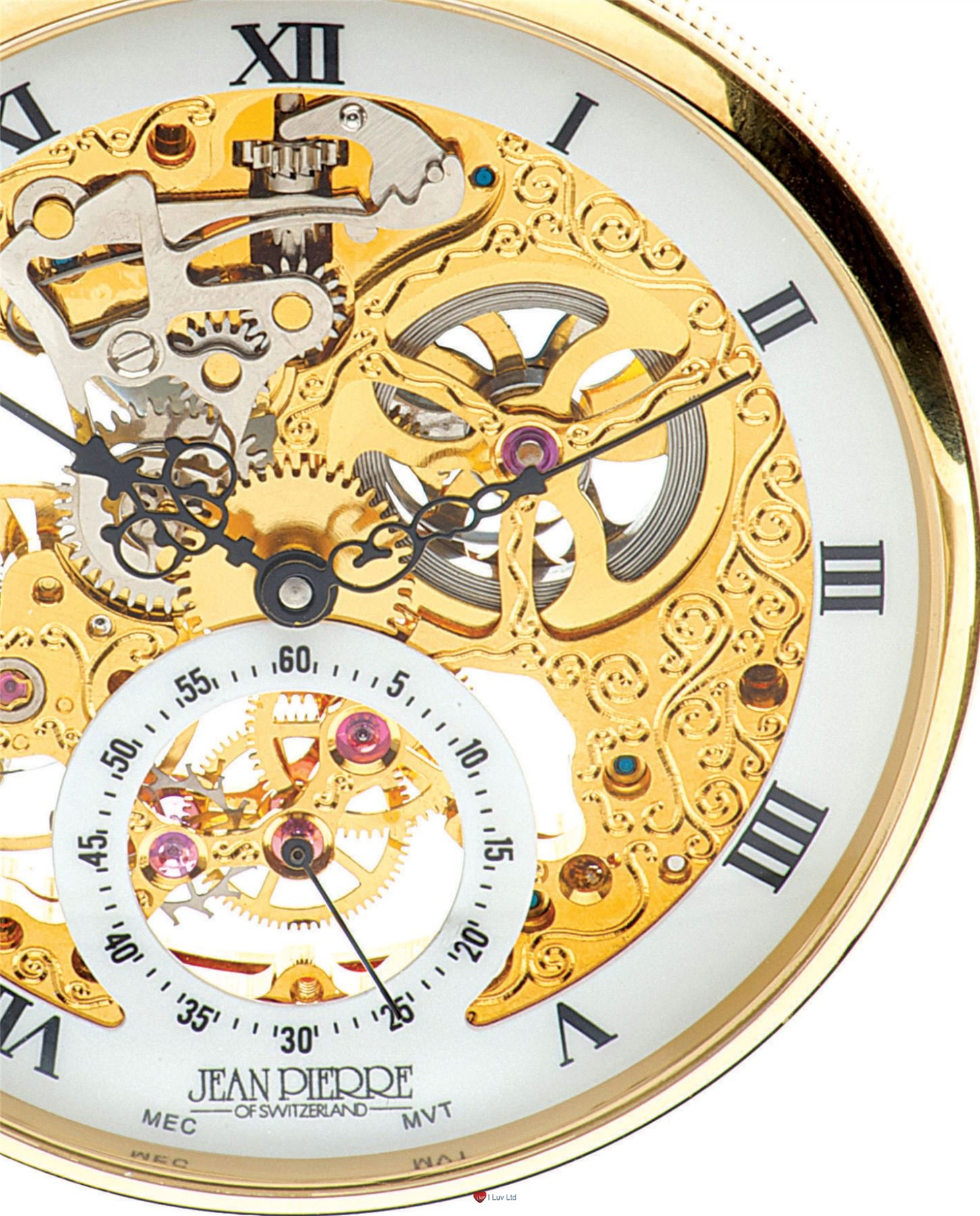 I LUV LTD Open Face Skeleton Pocket Watch 17 Jewelled Mechanical Gold Plated Case - Luxury
