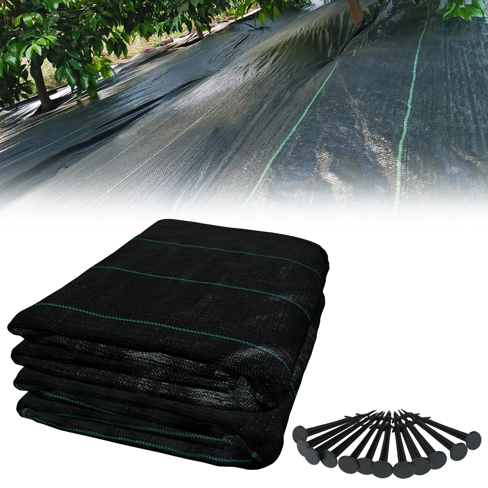 YUENFONG pacciame 100g / m², Telo da diserbo, Telo Pieghevole, Resistente agli Strappi e ai Raggi UV, con Chiodi stabilizzanti, Nero(1 × 50 m)