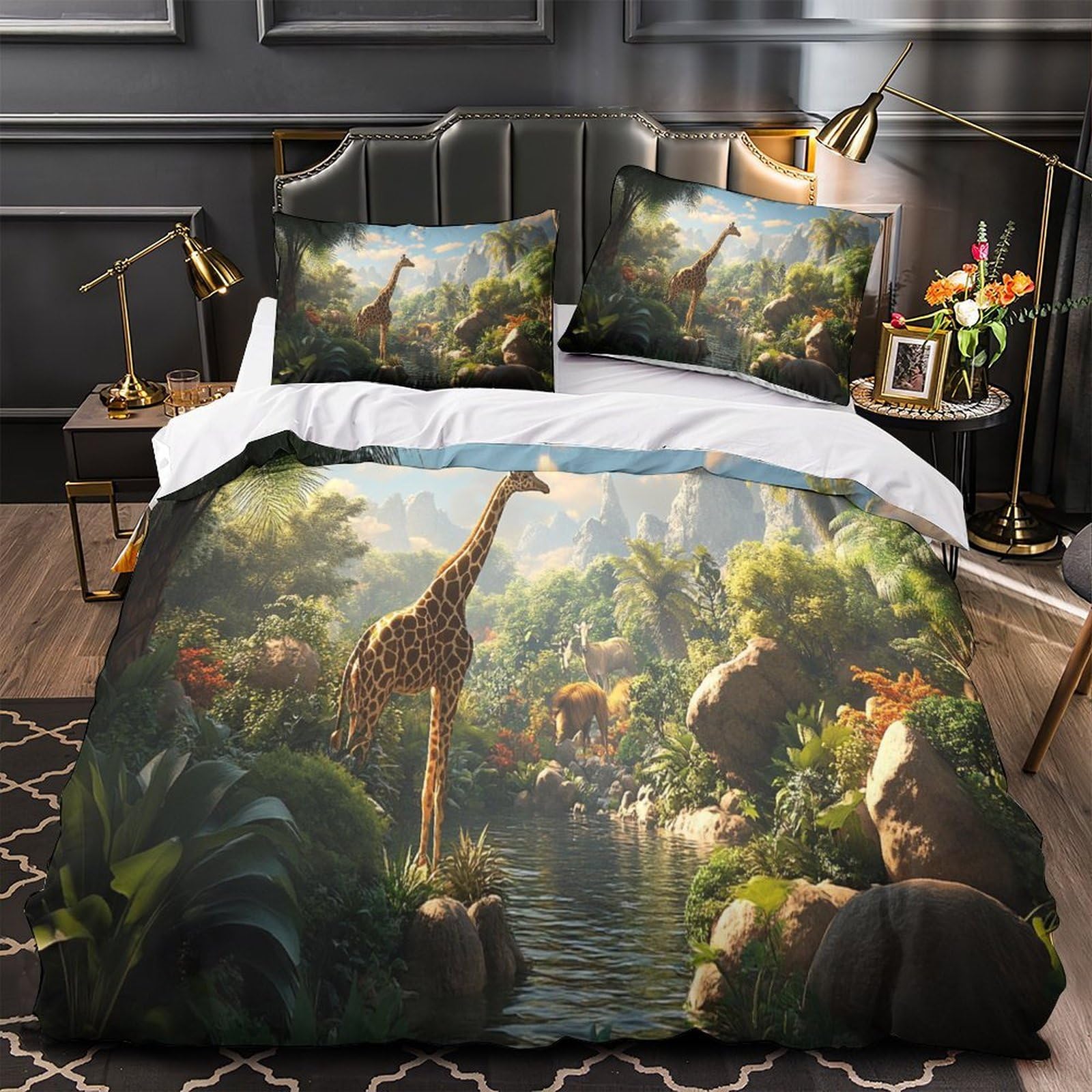 Housse de couette girafe jungle 260x220cm microfibre premium lit king