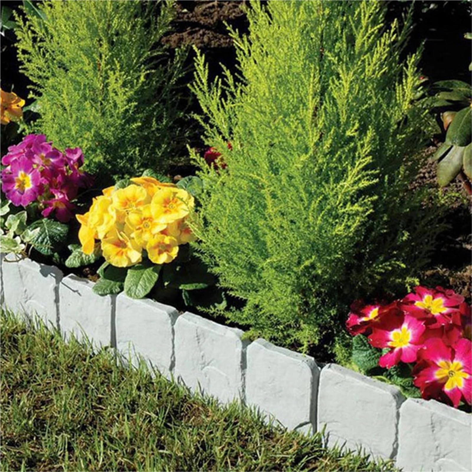 Bordura de Jardín de Plástico Garden Edging Border Stone Fence Lawn for Landscape Yard Plant Flower Bed Plastic Fencing(10PCS Grey)