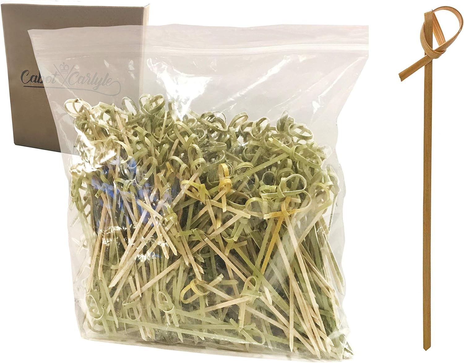 Cabot & Carlyle Bamboo Cocktail Picks 300 Pack 4.1 inch With Looped Knot Fancy Bamboo Toothpicks for Appetizers Cocktail Toothpicks Natural Bamboo Picks Bamboo Skewers 4 inch Long Toothpicks