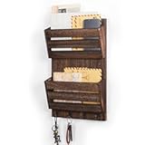MOOACE Mail Organizer Wall Mount with Key Hooks&comma; 2-Slot Wood Mail and Key Holder&comma; Wall File Organizer Office Letter Folder Accessories Organizer Home Farmhouse Decor