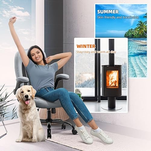 Miniatura 8 de Silla de escritorio ergonómica gris Silla de oficina con soporte lumbar sillas de escritorio con ruedas y reposabrazos abatible, silla de