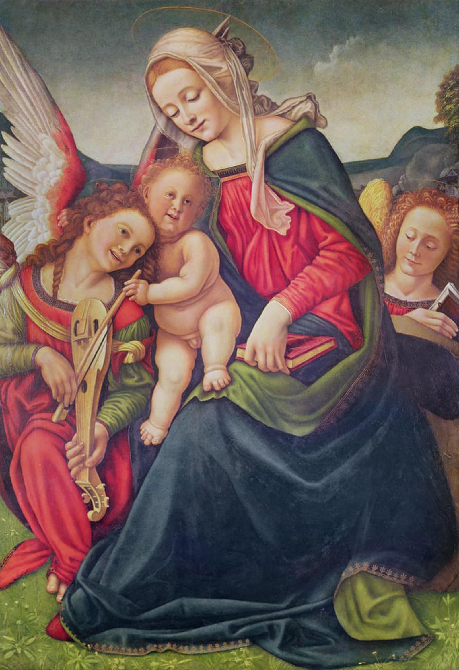 POSTERIIk Vintage Classic Picture Landscape Artwork Virgin and Child and Angel Musicians by Piero Di Cosimo Portrait Canvas Painting for Office Home Decor 60x90cm