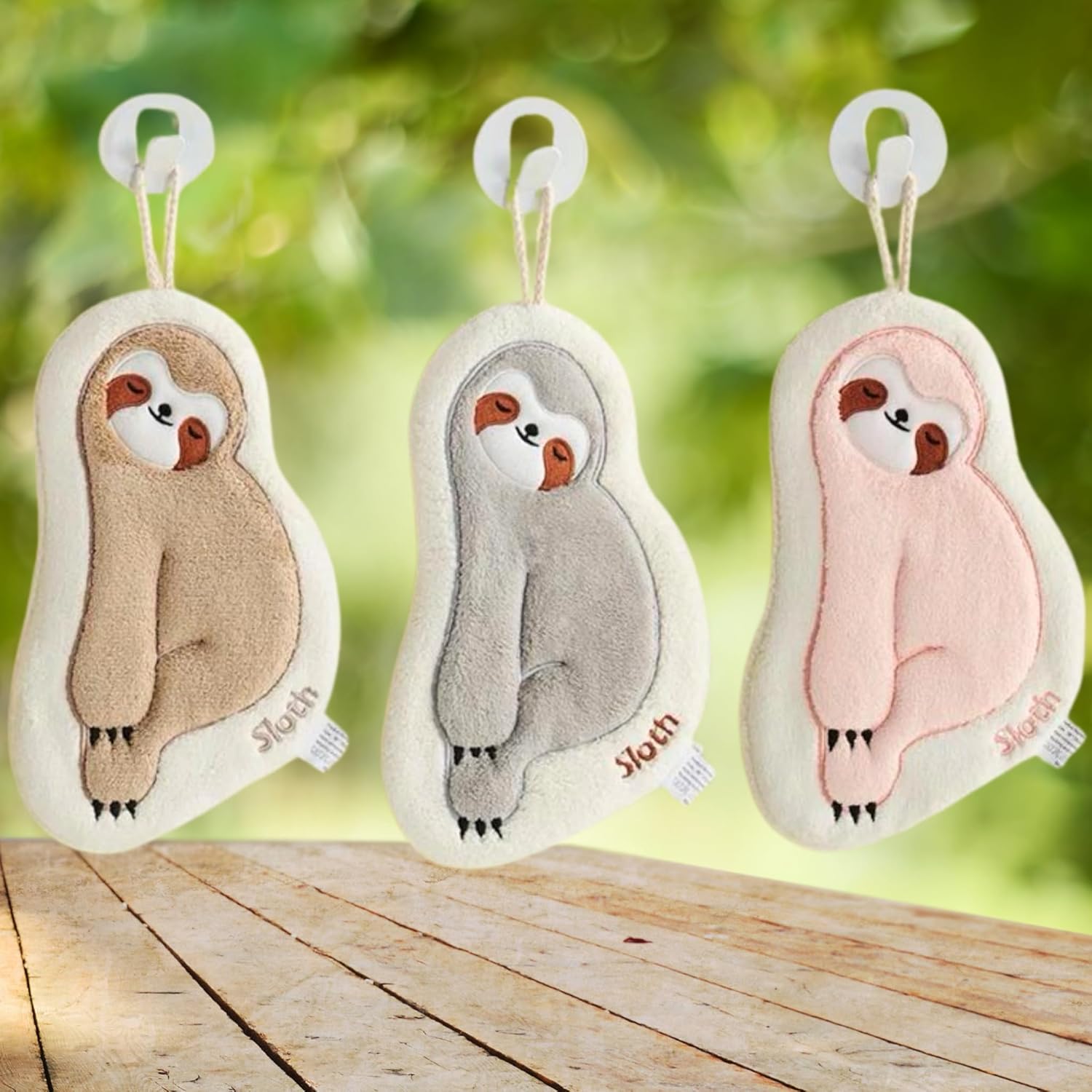 Sloth Hand Towels Set of 3 – Cute Absorbent Coral Fleece Towels for Kitchen & Bathroom – Funny Animal Dish Towels, Soft Microfiber Gift for Women with Hooks Sloth Style