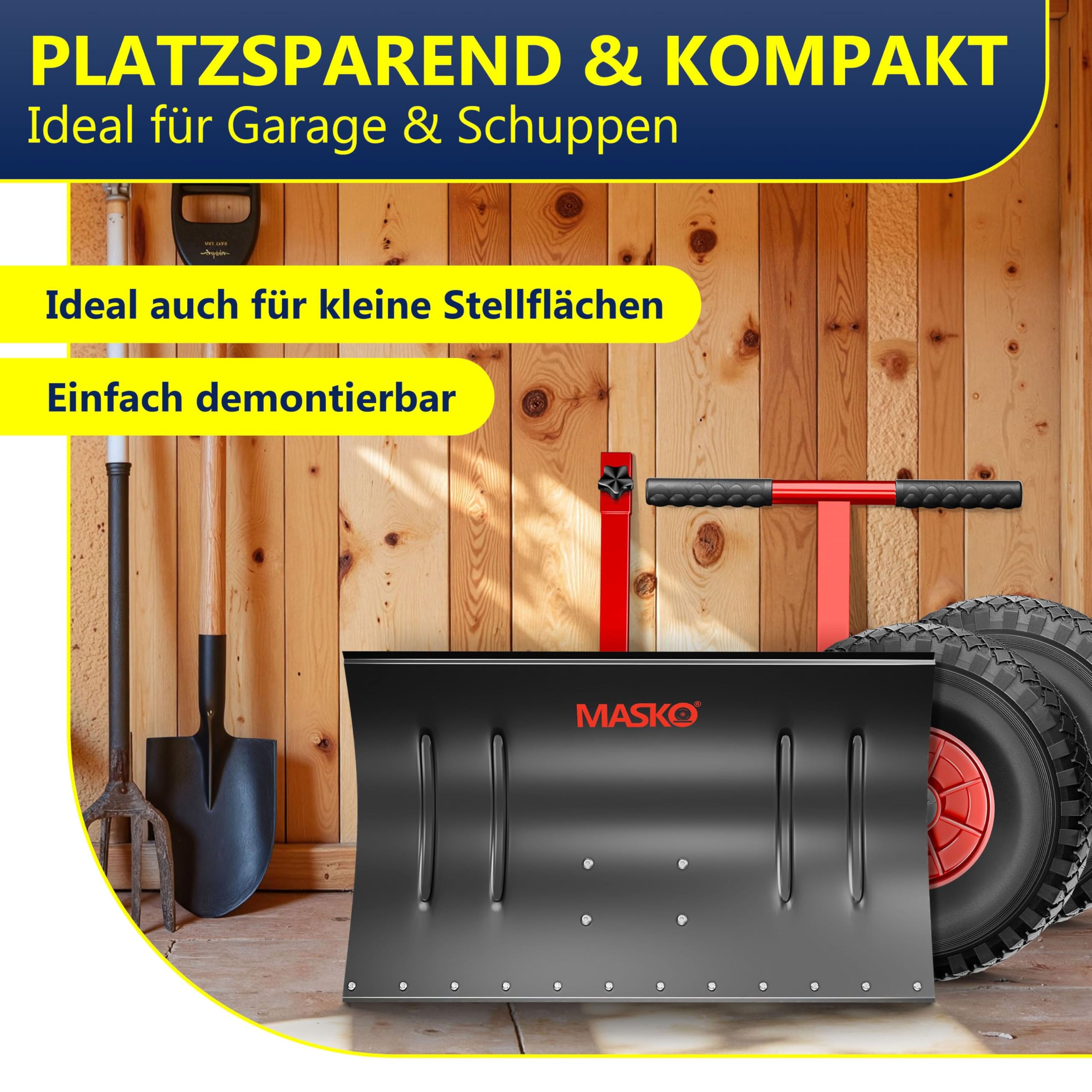 MASKO® Pala da neve su ruote regolabile in altezza – 5 posizioni, non danneggia la schiena, 75 cm, 42 cm