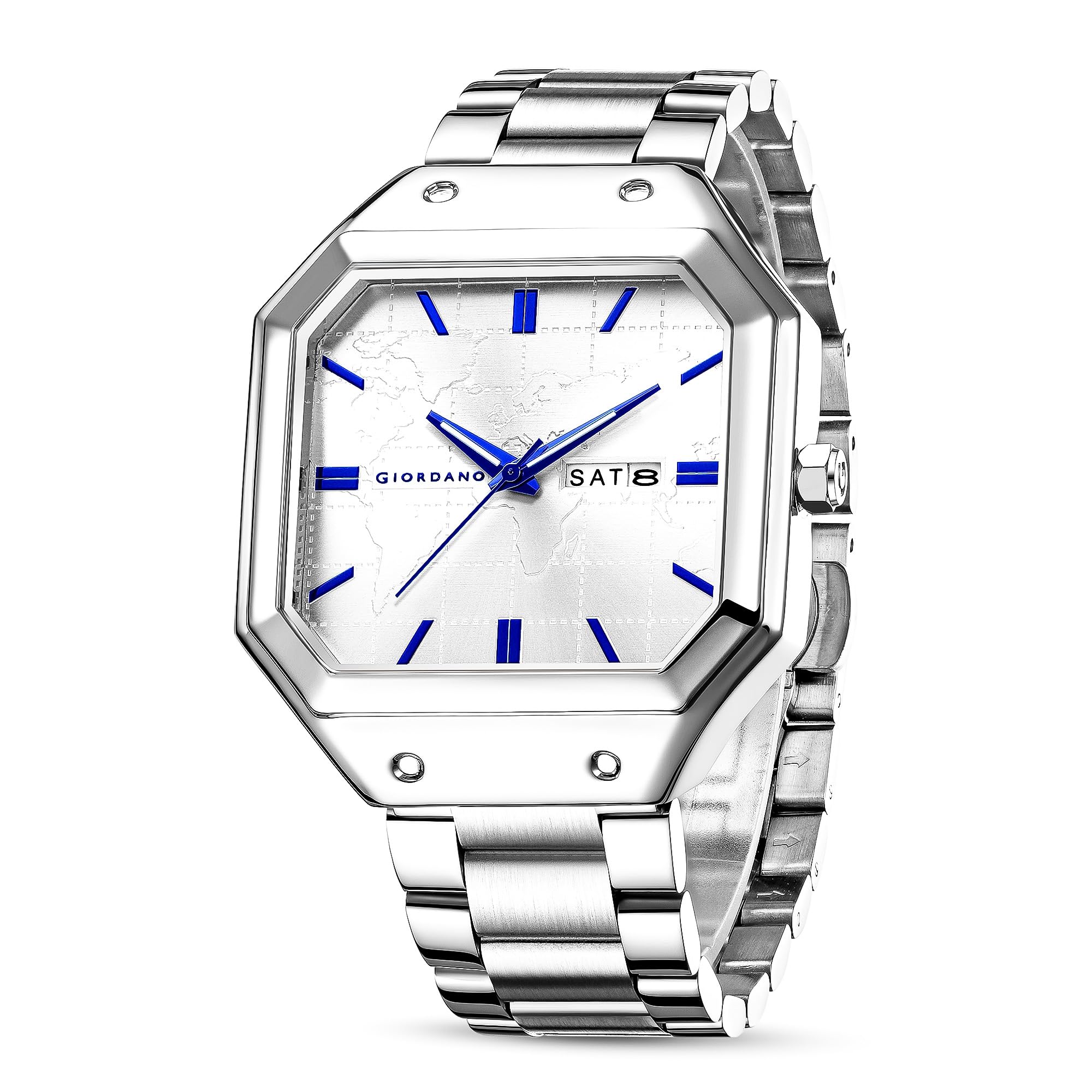 Premium Watch for Men – Unique Octagone Case, Stainless Steel Band with Day & Date Display-image-3