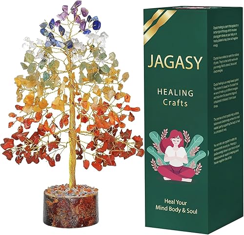 JAGASY Árbol de 7 chakras, árbol de piedras preciosas de cristal, cristales - árbol de la vida - Feng ShuiTree de buena suerte - Regalos holísticos