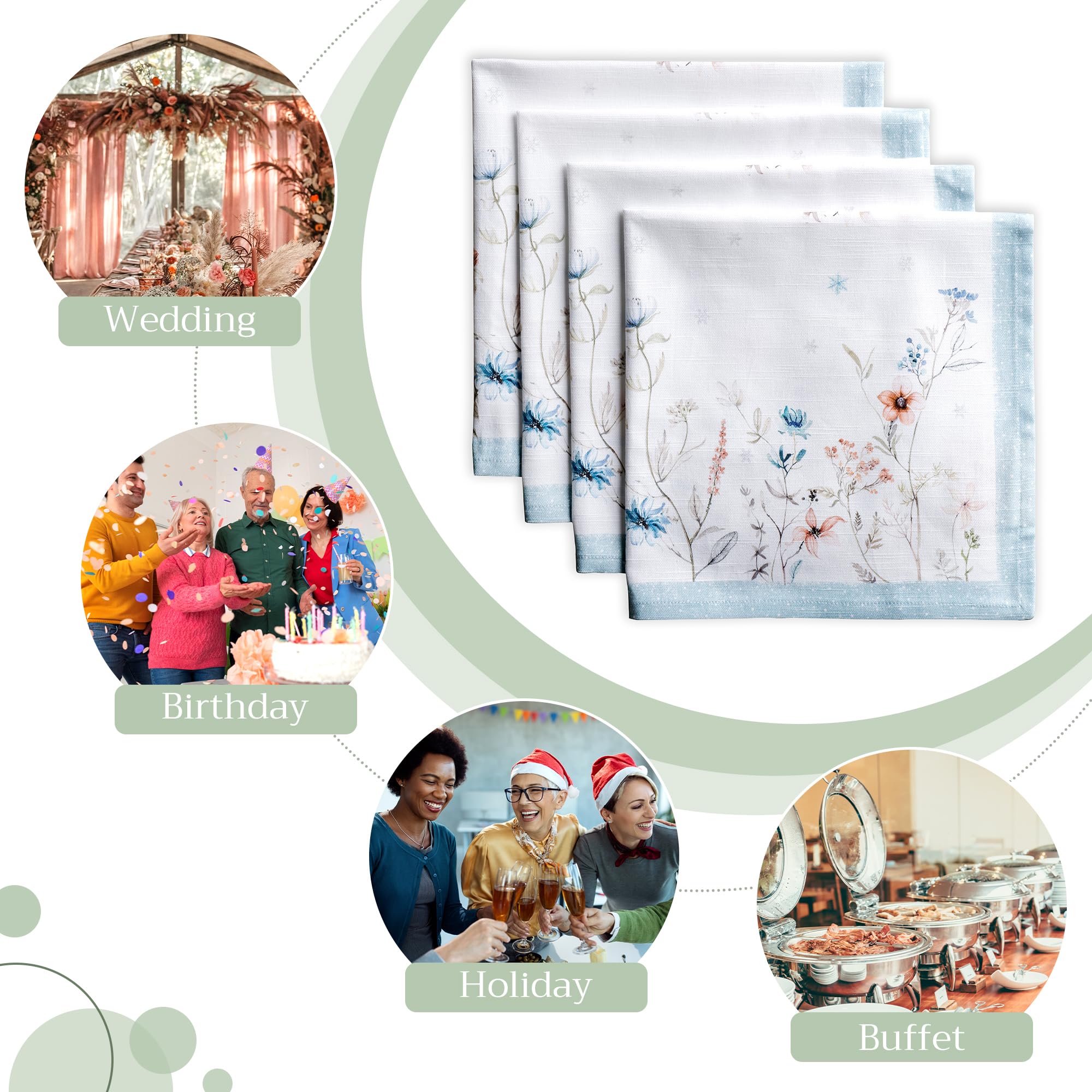Set di 4 tovaglioli, motivo Ice Florals, 100% cotone, morbidi e confortevoli, perfetti per cene in famiglia, matrimoni, cocktail, cucina, casa, Giorno del Ringraziamento e Natale (45 cm x 45 cm