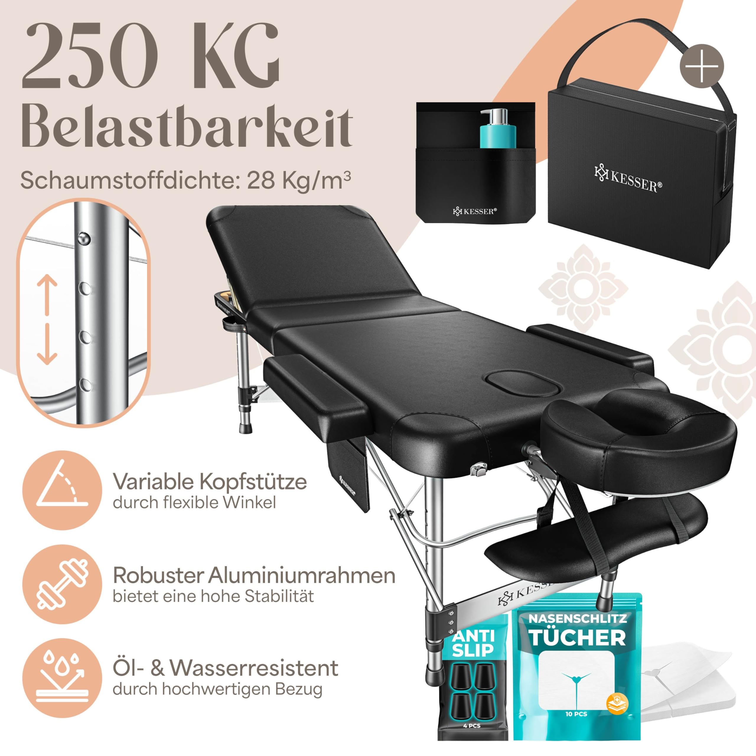 KESSER® Camilla de Masaje Móvil Plegable y Ajustable en Altura Cama de Masaje de 3 Zonas Estética Amplia de Terapia + 10x Reposacabezas