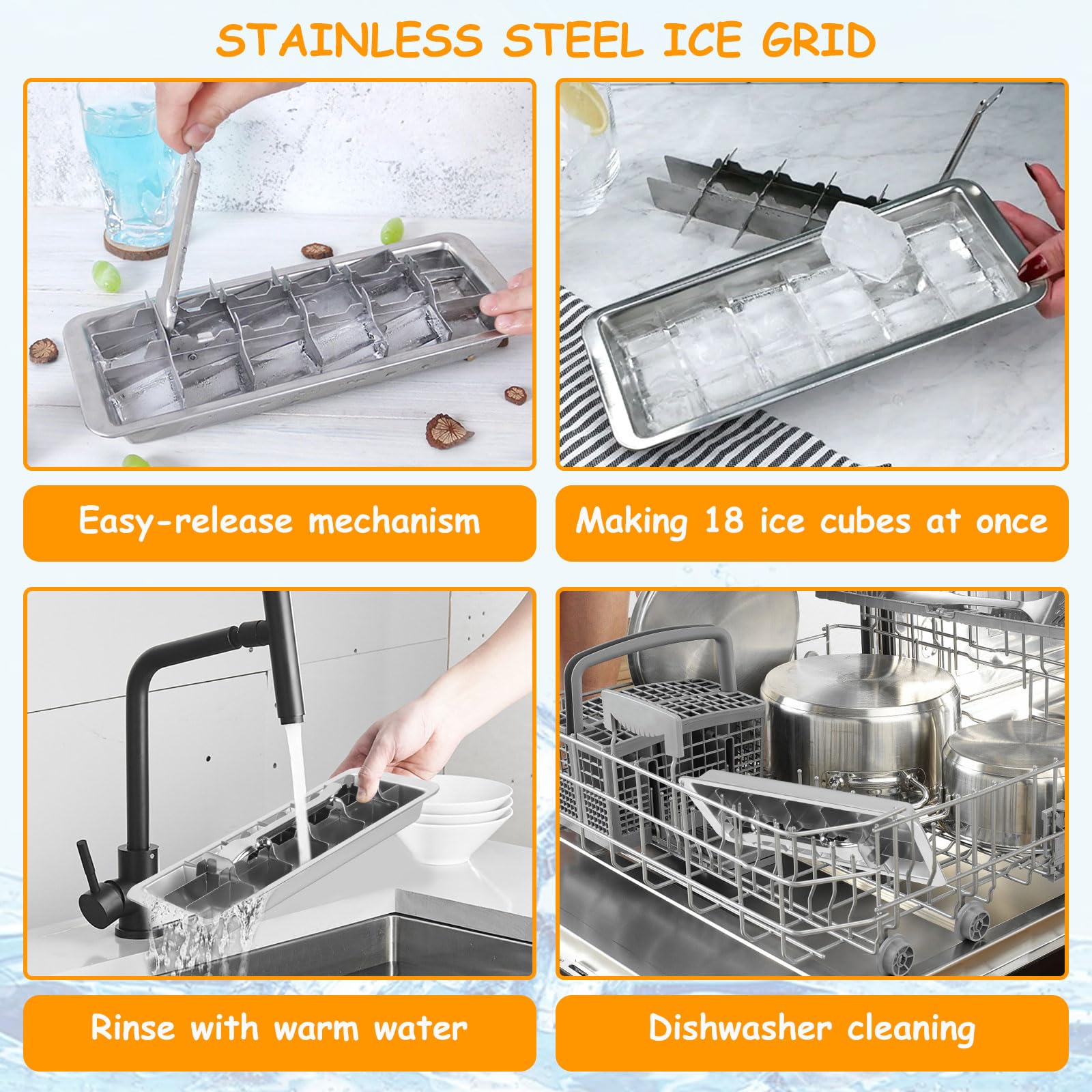 Amazon | Qivine ステンレス製製氷皿 再利用可能な製氷機家庭用 角氷を