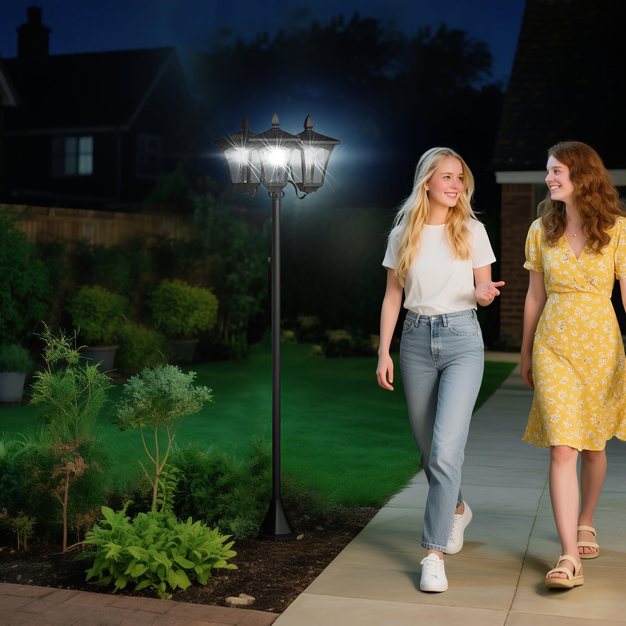 Outsunny Lampadaire de Jardin Extérieur à LED Solaire avec Capteurs H182 cm