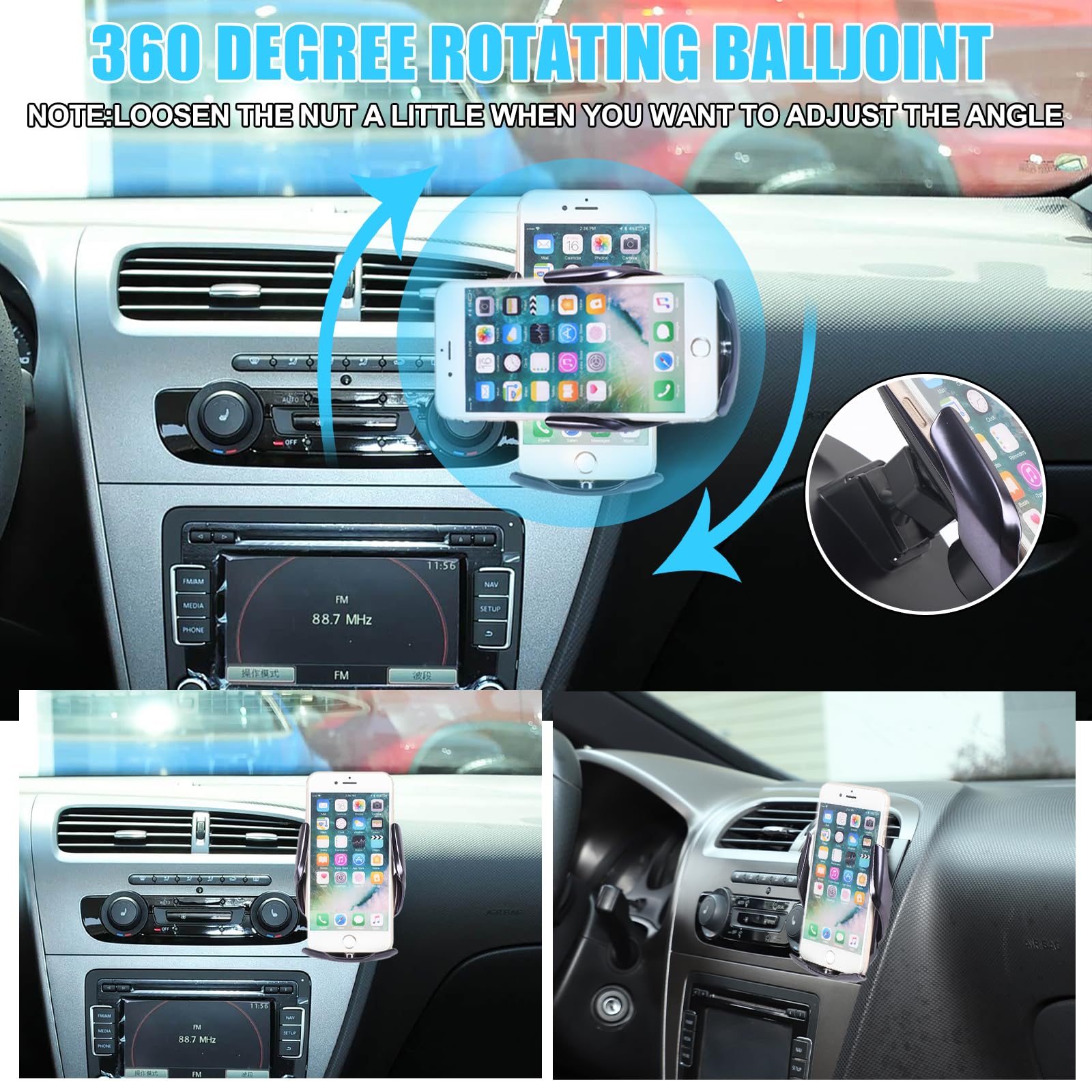 METYOUCAR Soporte de teléfono de coche para Seat Leon MK2 2008-2012, consola central, rejillas de ventilación giratorias, soporte fijo para teléfono móvil para iPhone universal (estilo D)