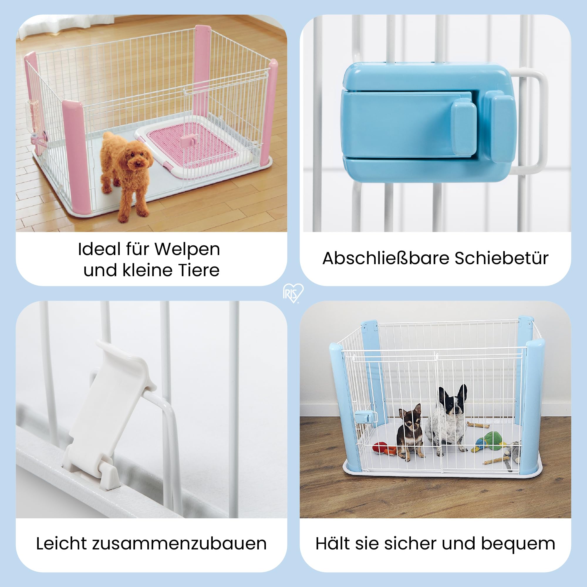Iris Ohyama Welpenauslauf mit abschließbarer Tür, H60cm, Blau, Katzengehege, Hundebox, Hundegitter, Für Outdoor, Indoor, Welpenlaufstall, Hundezaun, Welpenzaun, Laufstall Hund, CLS-1130