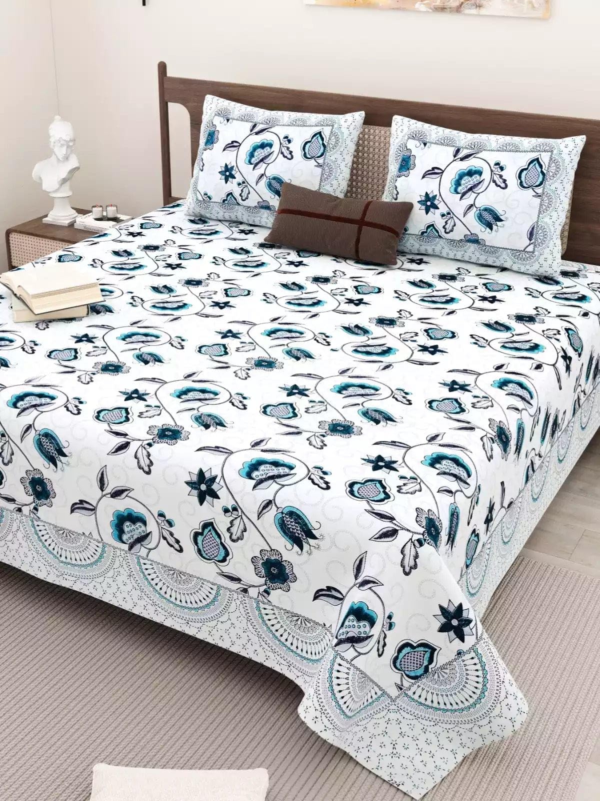 Premium Floral Cotton King Size Bedsheet | Soft Finish | 2 Matching Pillow Covers-image-36