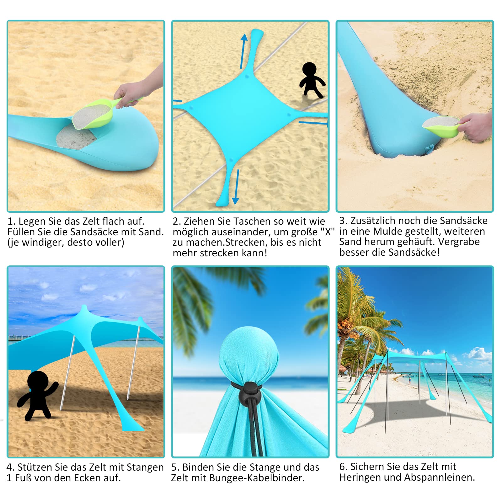 Schaduwtent, 210 x 150 x 170 cm, strandtent, strandtent met zandzak