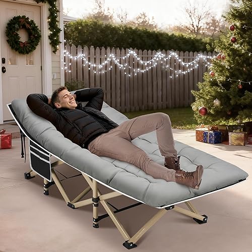 Miniatura 2 de HABUTWAY Catre de campamento, catre portátil para adultos, cuna de dormir de 28 pulgadas de ancho, carga máxima de 600 libras con colchón grueso y