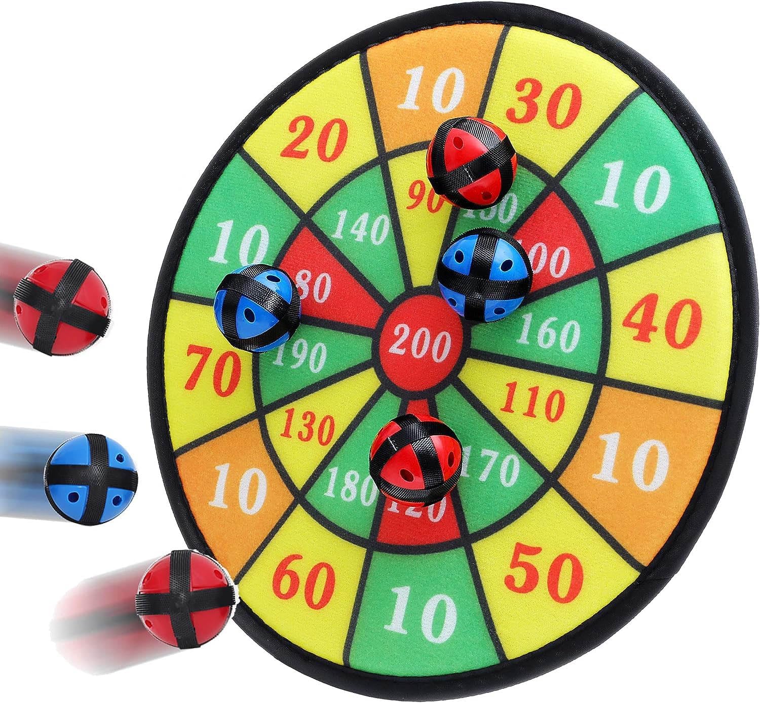 ALMAND Steel Double-Sided Dart Board Set with 3 Sticky Balls Rotating Number Ring Staple-Free Bullseye Throwing Line with Install Instruction-14 Inch (Nonwoven-Fabric)