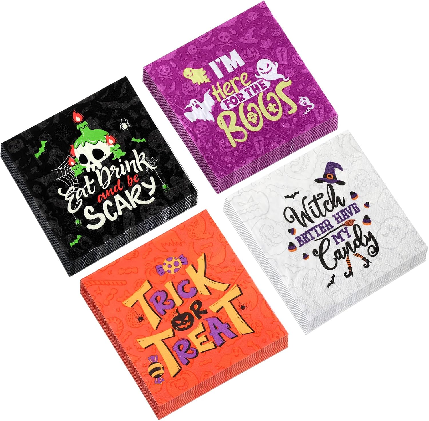 Clabby 100 Pcs Halloween Beverage Napkins, 3 Layers, 5 x 5 Inch