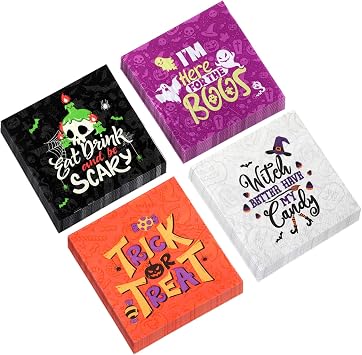 100 Pcs Halloween Beverage Napkins, 3 Layers Disposable Paper Trick or Treat Witch Guest Napkins for Halloween Party Table Decoration Party Supplies, 5 x 5 Inch