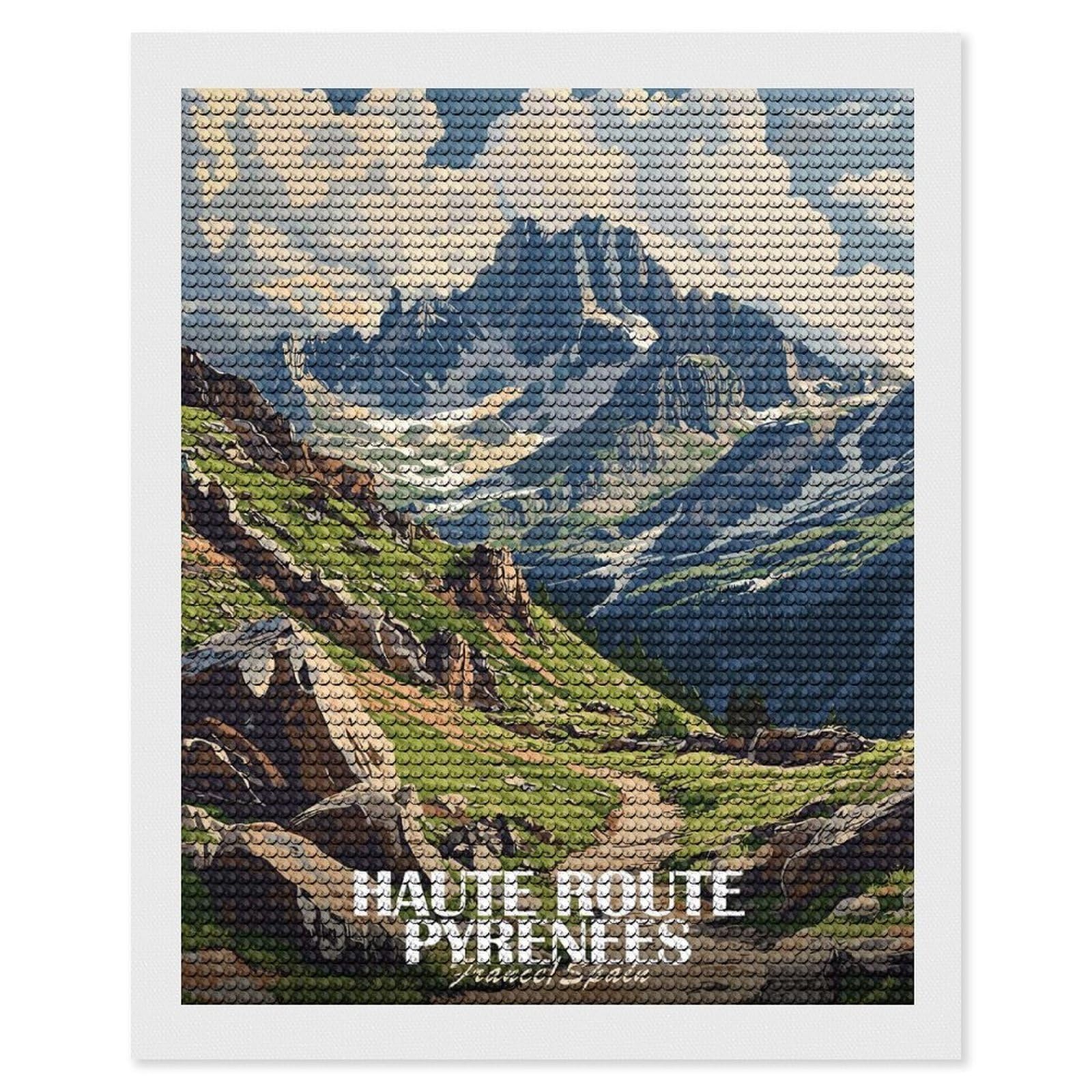 Junmoney Haute Route Pyrenees Landscape Art Round Drill Diamond Painting 16"x20", Satisfying Creative Project, Complete Accessories, Printed Canvas