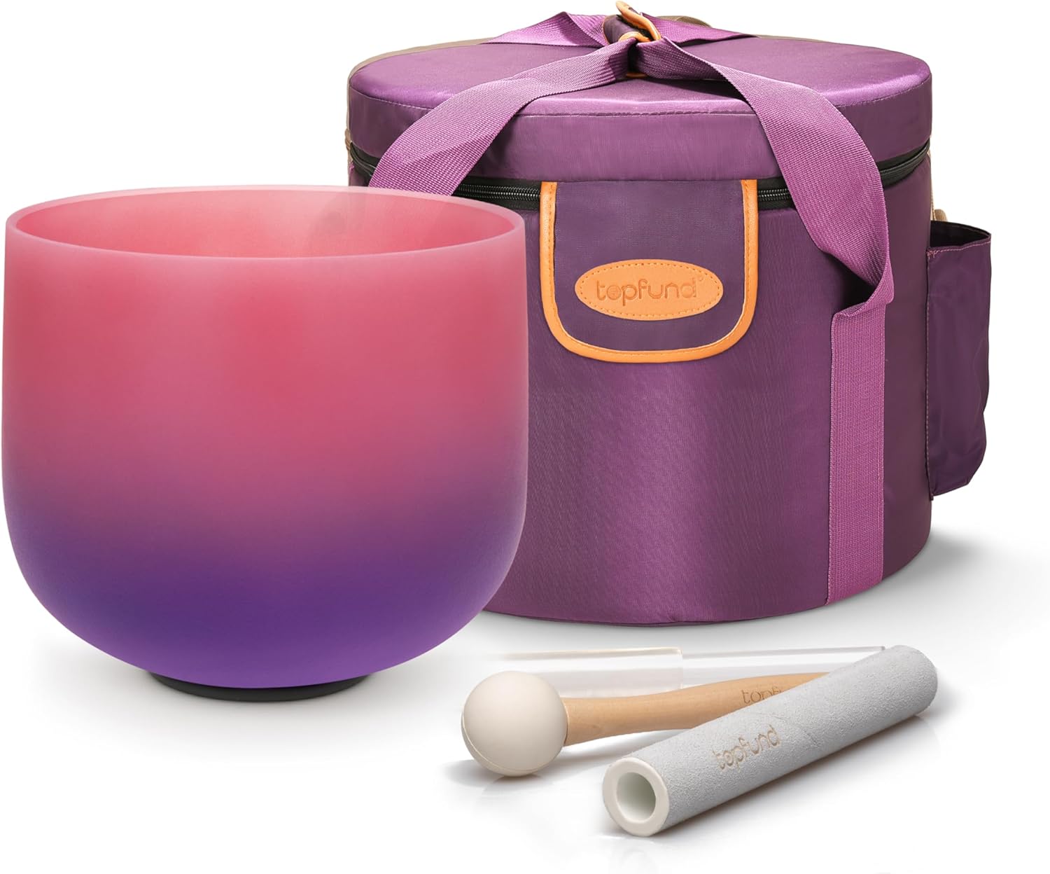 TOPFUND 432Hz Pink Purple F Note Crystal Singing Bowl Heart Chakra 8 inch with Heavy Duty Carrying Case and Suede Mallet