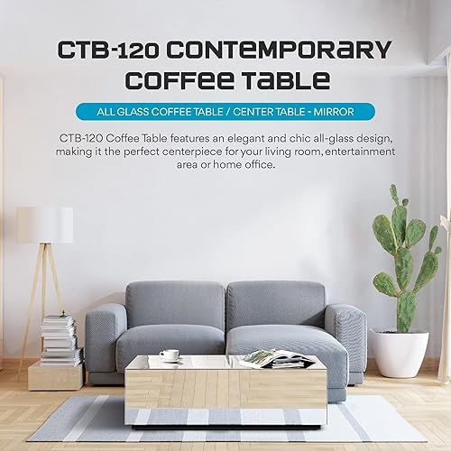 Miniatura 3 de SONOROUS Mesa de café Premium de vidrio templado - Modernas mesas de centro rectangulares con espejo para sala de estar - Diseño de mediados de