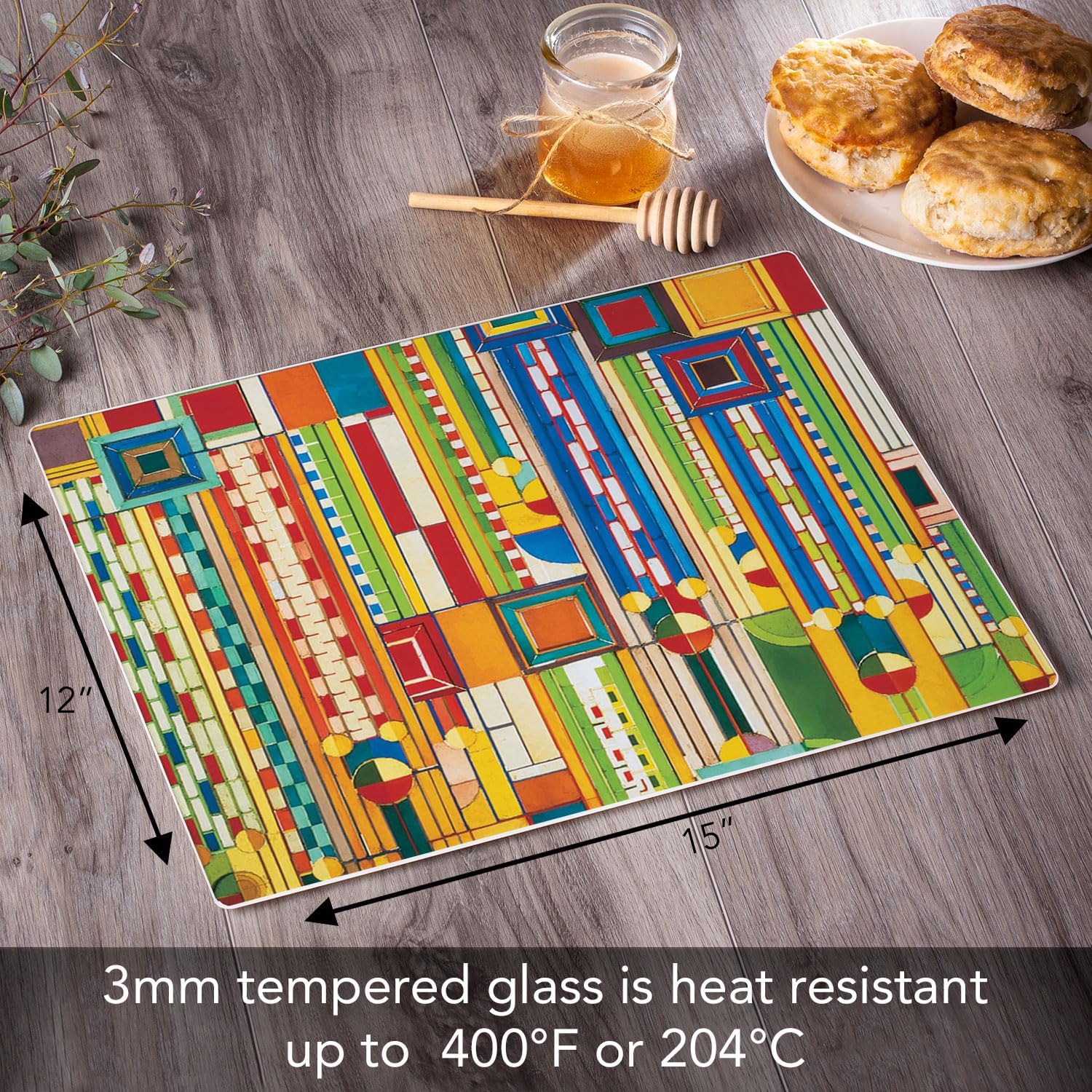 CounterArt Saguaro Forms Design by Frank Lloyd Wright 3mm Tempered Glass Cutting Board 15” x 12” Manufactured in the USA Serving Board Charcuterie Board