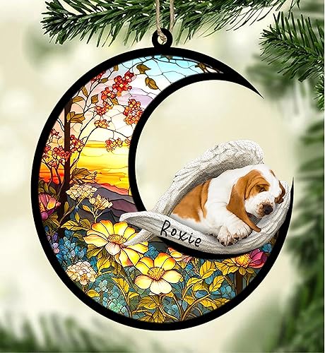 Miniatura 437 de Chow Chow Dog Memorial Suncatcher, adorno de Navidad Chow Chow con nombre, atrapador de pérdida de mascotas, regalos para los amantes de los perros