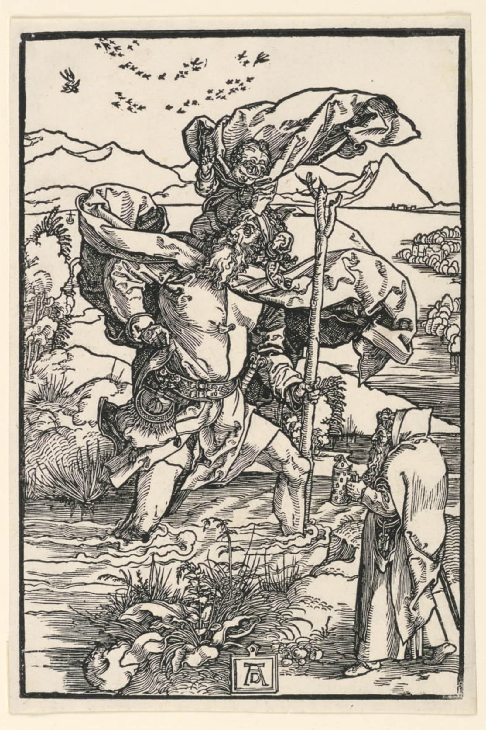 SERENDIPITP Vintage Picture Print on Canvas Wall Art Poster Saint Christopher by Albrecht Dürer Artwork Print Poster for Wall Decor 60x90cm