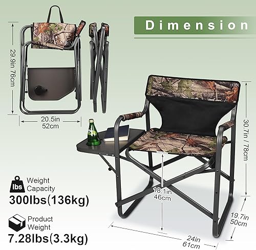 Miniatura 2 de CAMPHILL Directors - Sillas de campamento plegables ligeras con mesa auxiliar, silla de campamento plegable al aire libre para caza, pesca, viajes,