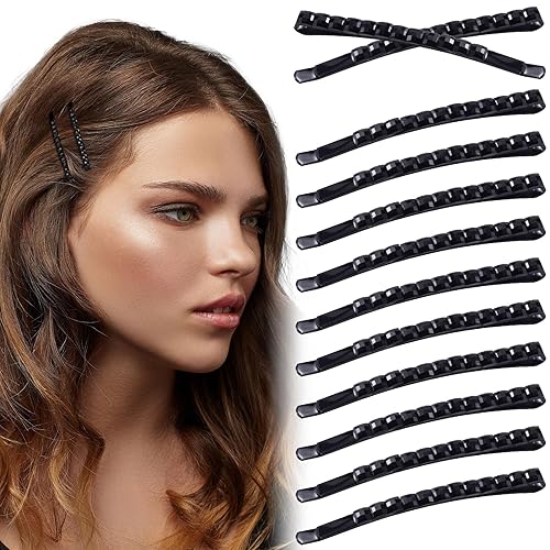 Isslly 12 horquillas negras con diamantes de imitación de imitación, horquillas para el cabello con diamantes de cristal brillante para mujer,