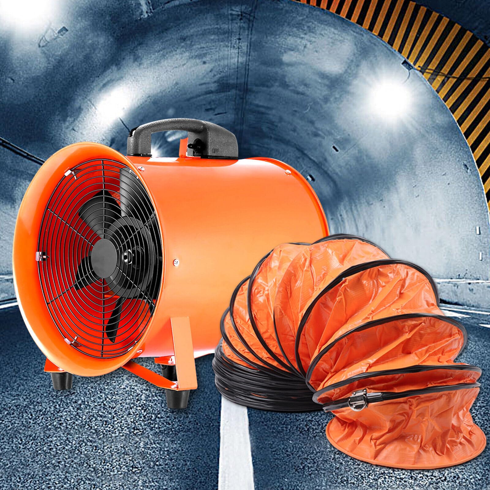 Ventilateur axial 220 V 320 W - Portable - Ventilateur industriel - Vitesse de rotation 2800 tr/min - Livraison d'air 43 m³/min - Avec tuyau de 10 m - Pour la fabrication automobile, l'usine de