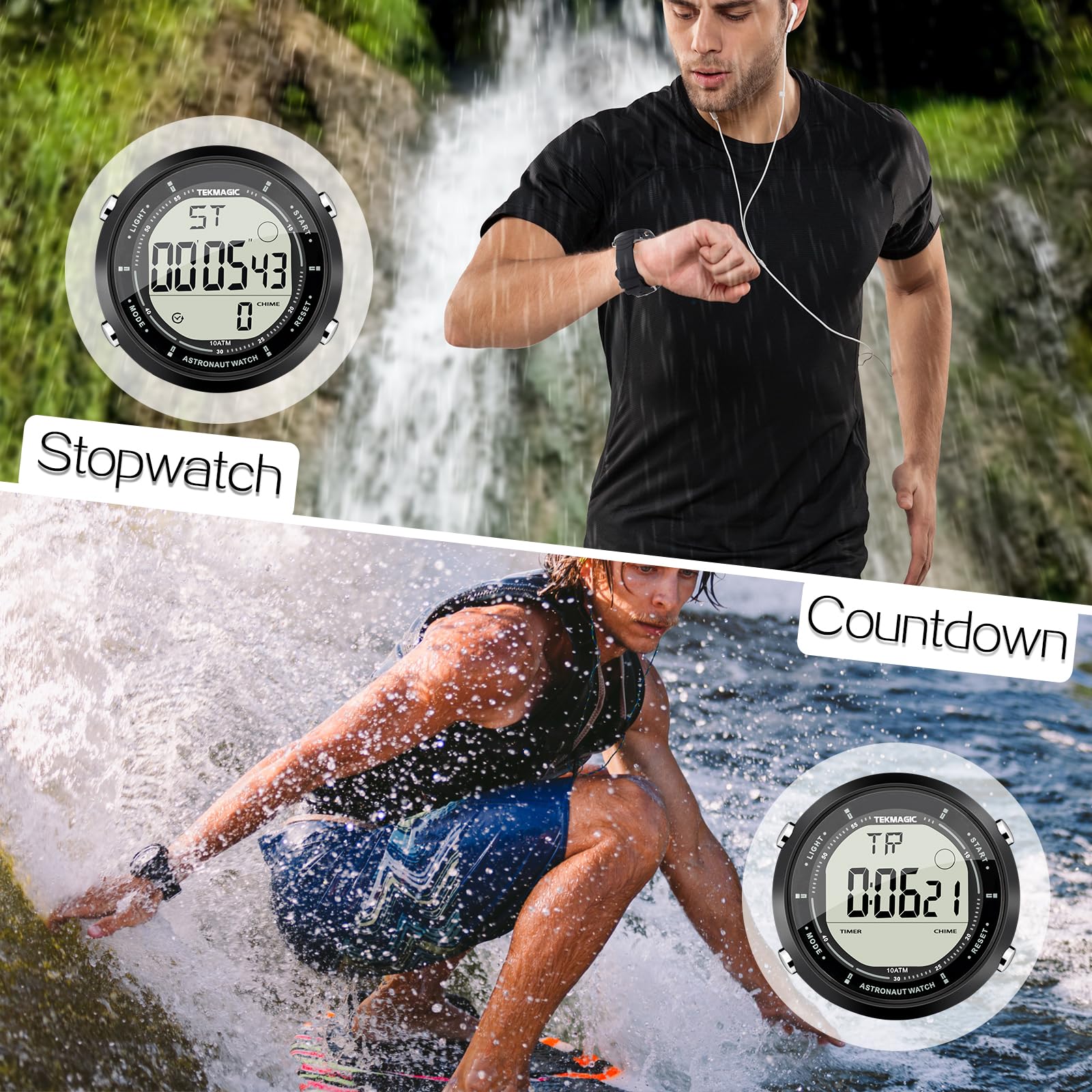 Orologio Polso per Nuoto e Immersioni Orologio Sportivo Impermeabile 10 ATM con Funzioni di Sveglia, Cronometro, Conto alla Rovescia, Doppio Fuso Orario, Formato 12 e 24 Ore, Cinturino in Silicone