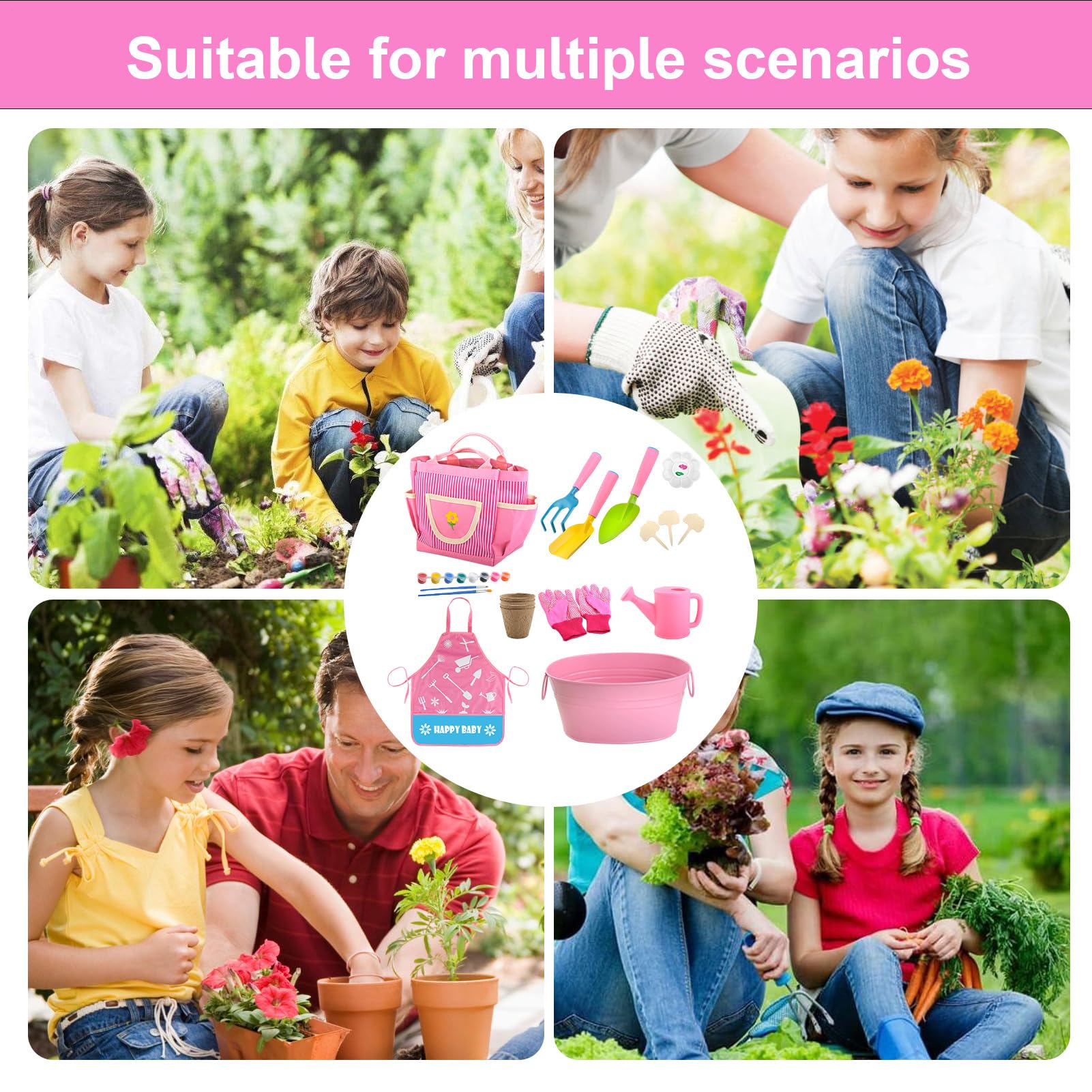 Générique Outils De Jardinage pour Éducatifs STEM | Kit D'outils De Jardinage Avec Tablier Et Gants pour Garçons Filles Anniversaire Pâques Jardin Pelouse Plage