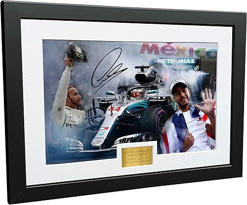 "Edición de celebración del campeón mundial 5 veces" – A4 12 x 8 firmado Lewis Hamilton – Mercedes-AMG Petronas – Marco de fotos autografiado Motor