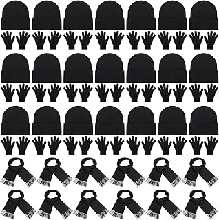 Tarpop 108 Pack Winter Beanies Gloves Scarves Set Unisex Winter Beanies Bulk Black Scarves for Men Women Homeless Supplies Christmas Bulk Gift Donation Charity Care