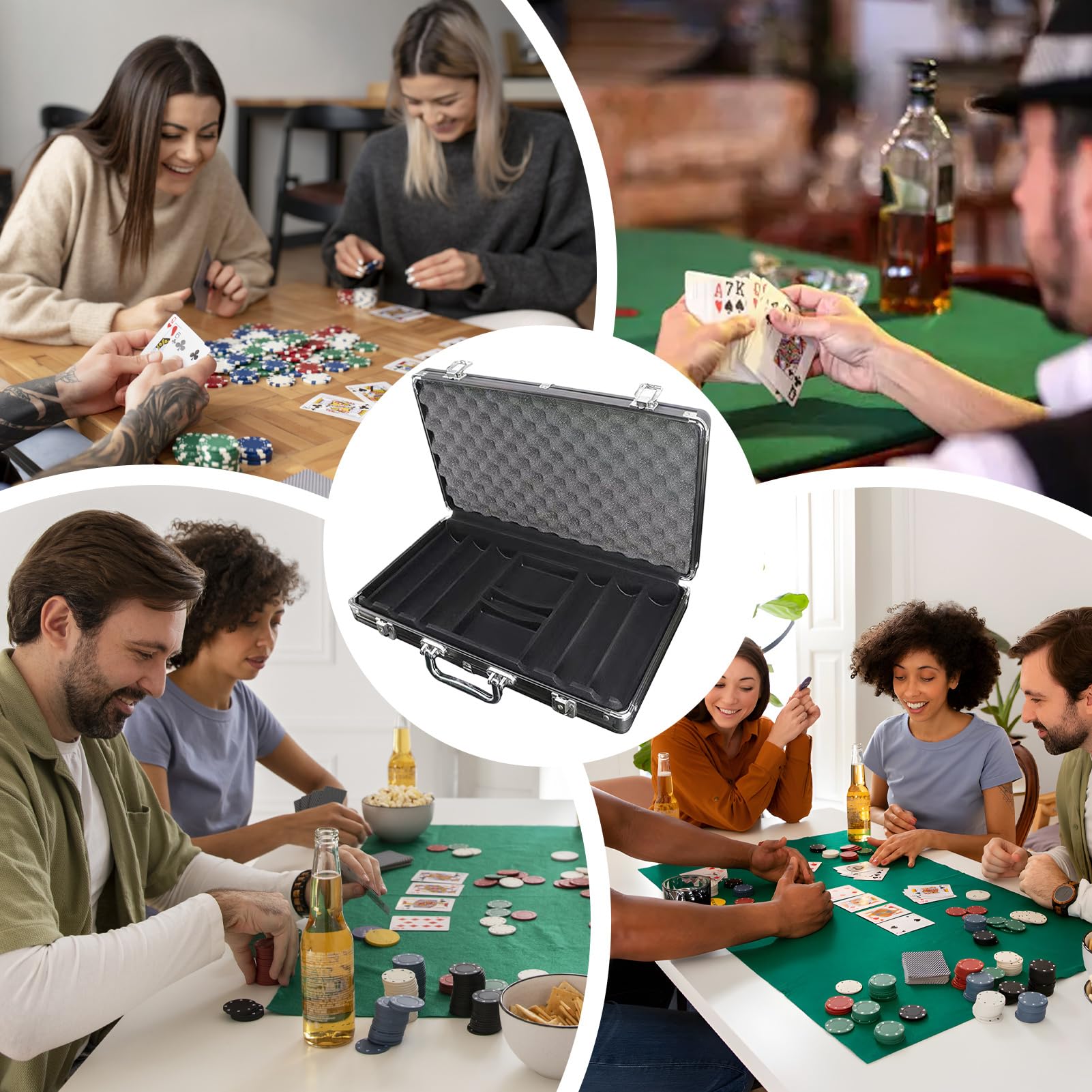 Generisch Aluminium Poker Koffer,300 Stück Fassungsvermögen Aluminiumlegierung In Matt Schwarz | 2,75 Zoll Metall Tragetasche Für Pokerchips - Für Liebhaber Freunde Enthusiasten Sowie Anfänger