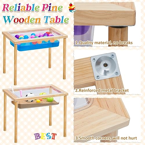 Miniatura 7 de Uiifan 2 juegos de mesa sensorial de madera para agua y arena, de 20 pulgadas de alto, mesa de actividades para niños pequeños, regalo de aula