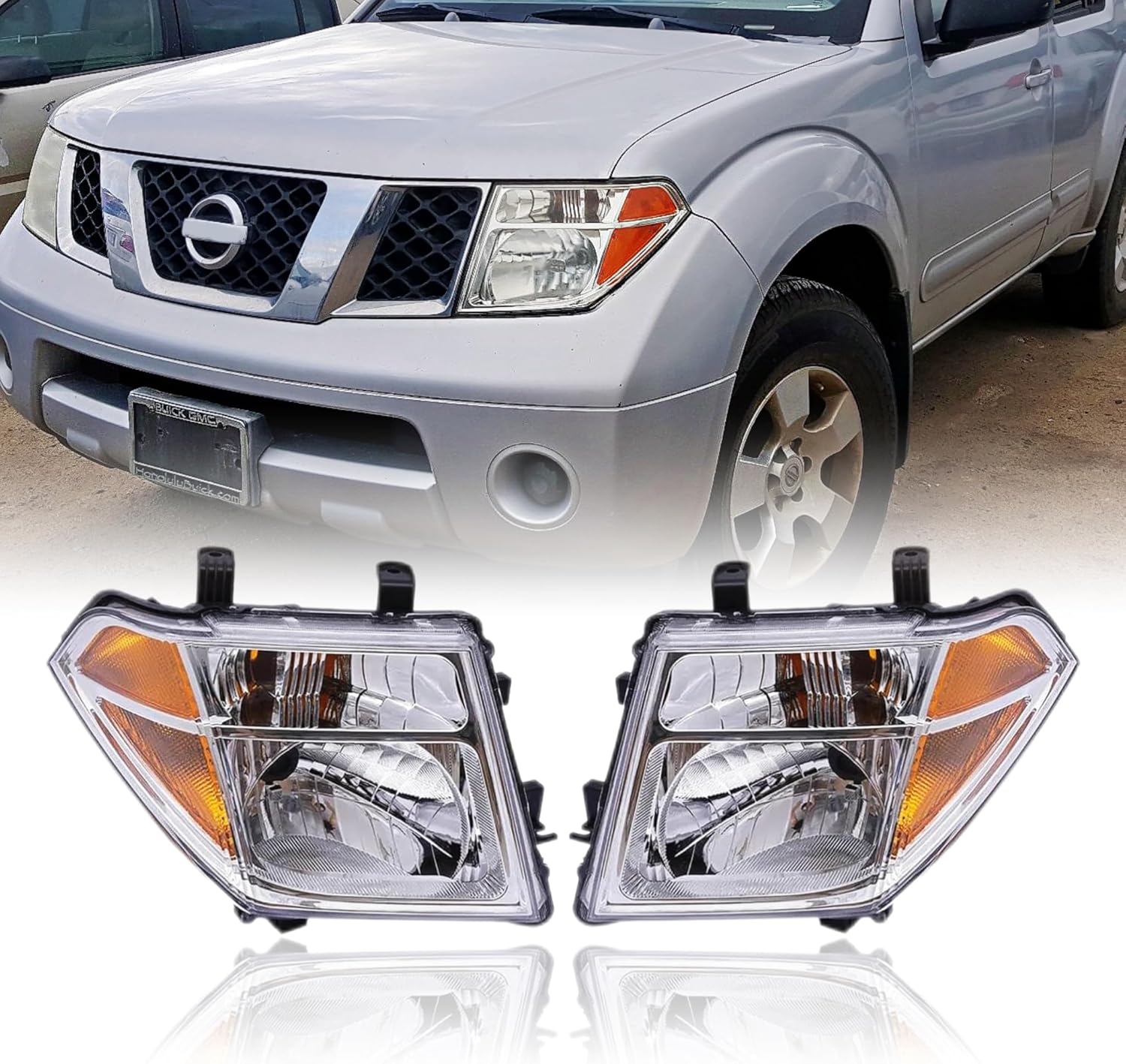 XIJIE Fits Pathfinder 2005-2007 Frontier 2005-2008 Halogen W/o Bulbs Headlights Headlamp Assembly Driver's Left Side ＆ Passenger's Right Side Chrome Housing Clear Lens LH+RH