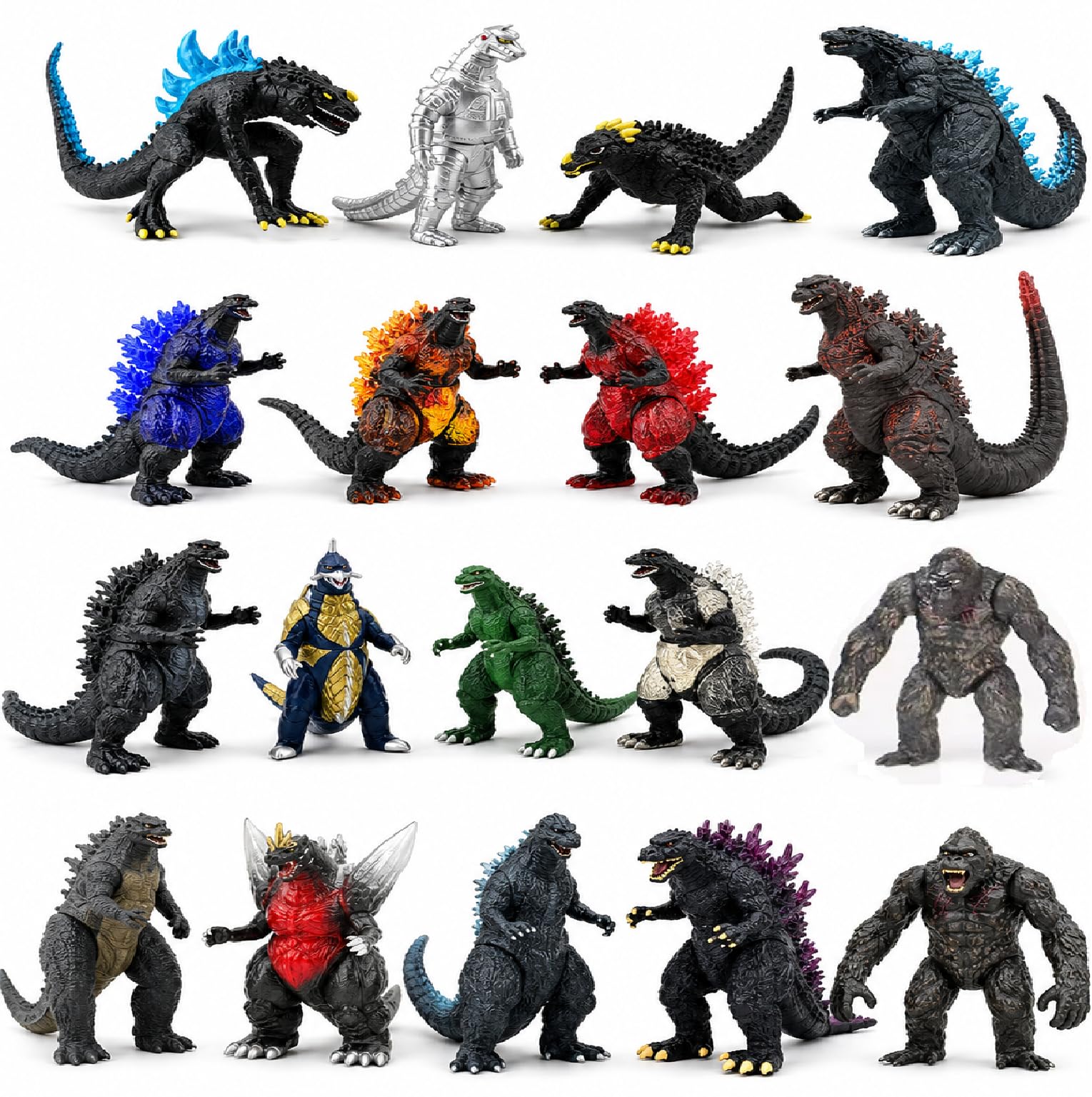 De-Lite Super Saver Combo Pack Premium King of Monsters Vinyl Plastic PVC Action Figures Movie Collectible Toys (Godzilla&Kong, All Generation Series, 18 Pcs, 5-8cm)