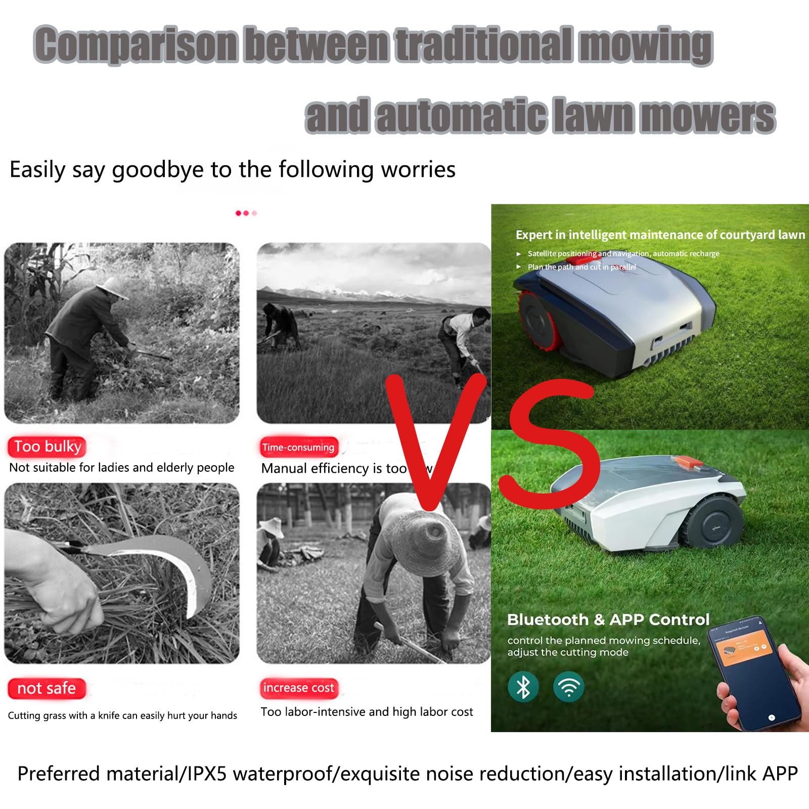 Cortacésped robótico automático, cortacésped robótico para Jardines pequeños de hasta 1000 m² para césped Bien Cuidado con Control de aplicación ultrasilencioso