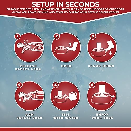 Miniatura 4 de Soporte para árbol de Navidad con depósito de agua y abrazadera rápida, se adapta a árboles de 6 pies con 5 pulgadas de diámetro, equipado con un