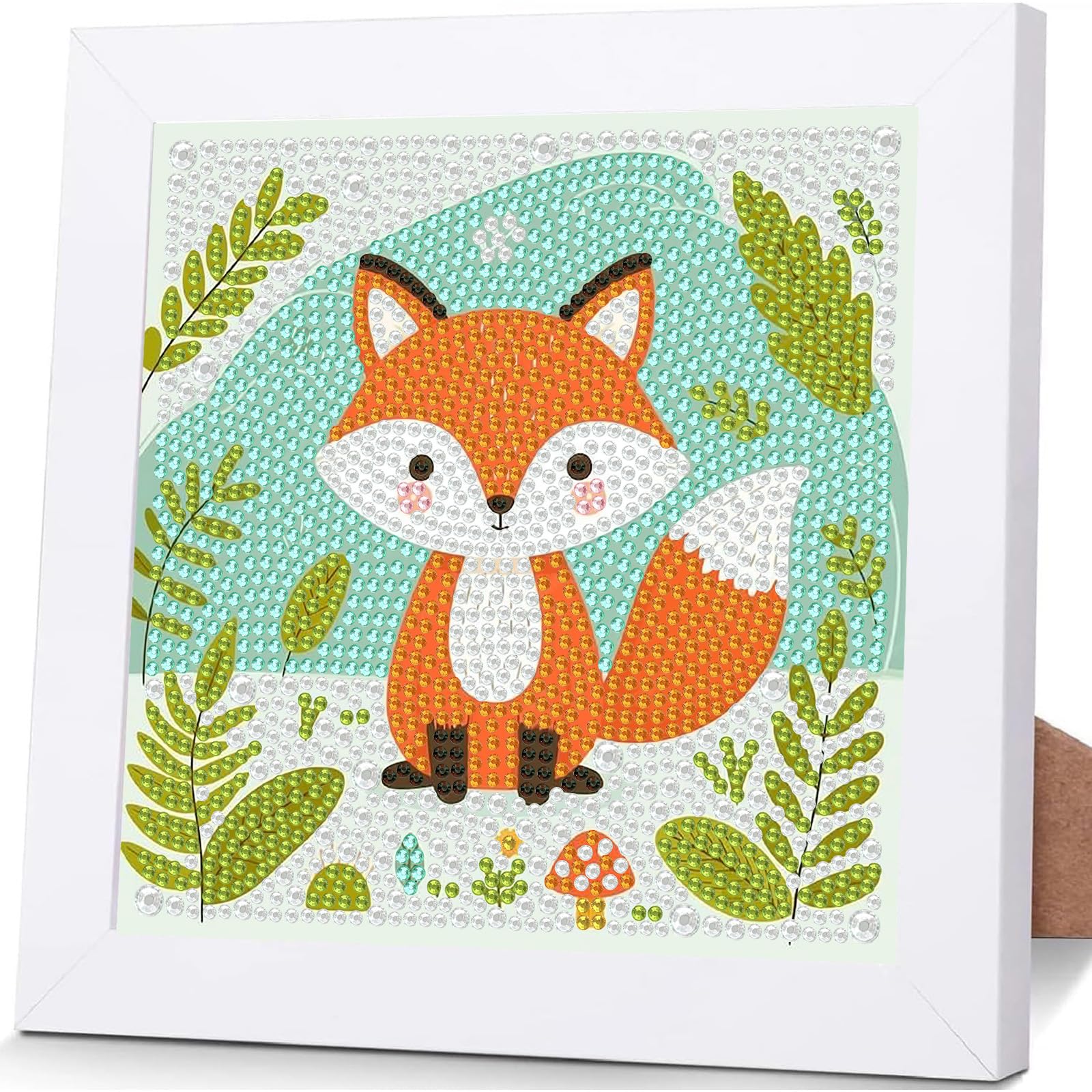 EOBROMD Fox Diamond Art, Animal 5D Diamond Painting with Wooden Frame, Cute Cartoon Diamond Art, DIY Full Drill Art Kits Gift for Girls, Gem Art Kits for Girls, Boys, Beginner 7x7inch