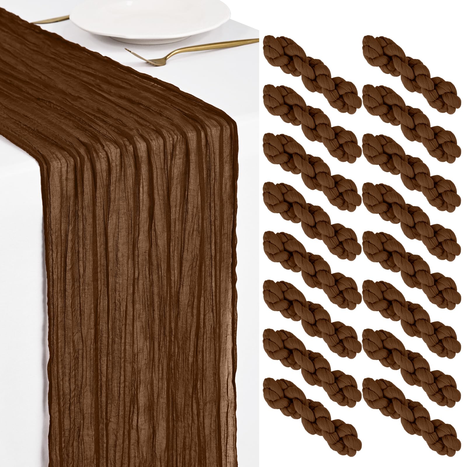 Showgeous 16 Pack Brown Cheesecloth Table Runner 45x275cm Boho Gauze Cheese Cloth Table Runners Romantic Rustic Sheer Table Decorations for Wedding Party Baby Shower Birthday Holiday Home