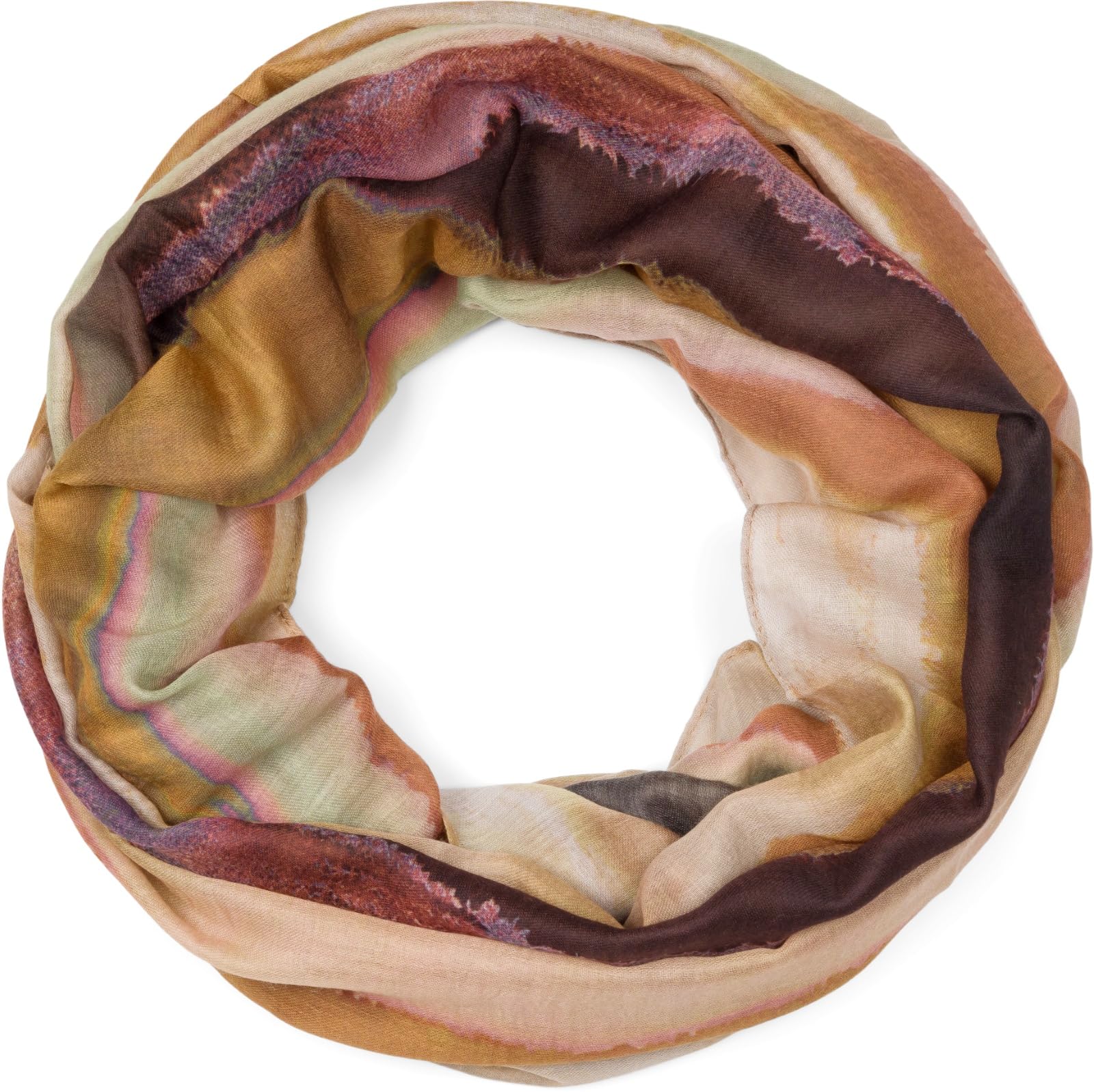Stylebreaker Women's Curry-Brown Loop Scarf With Elegant Watercolour Gradient, Light And Soft Tube Scarf, Multicoloured 01017163, Colour: