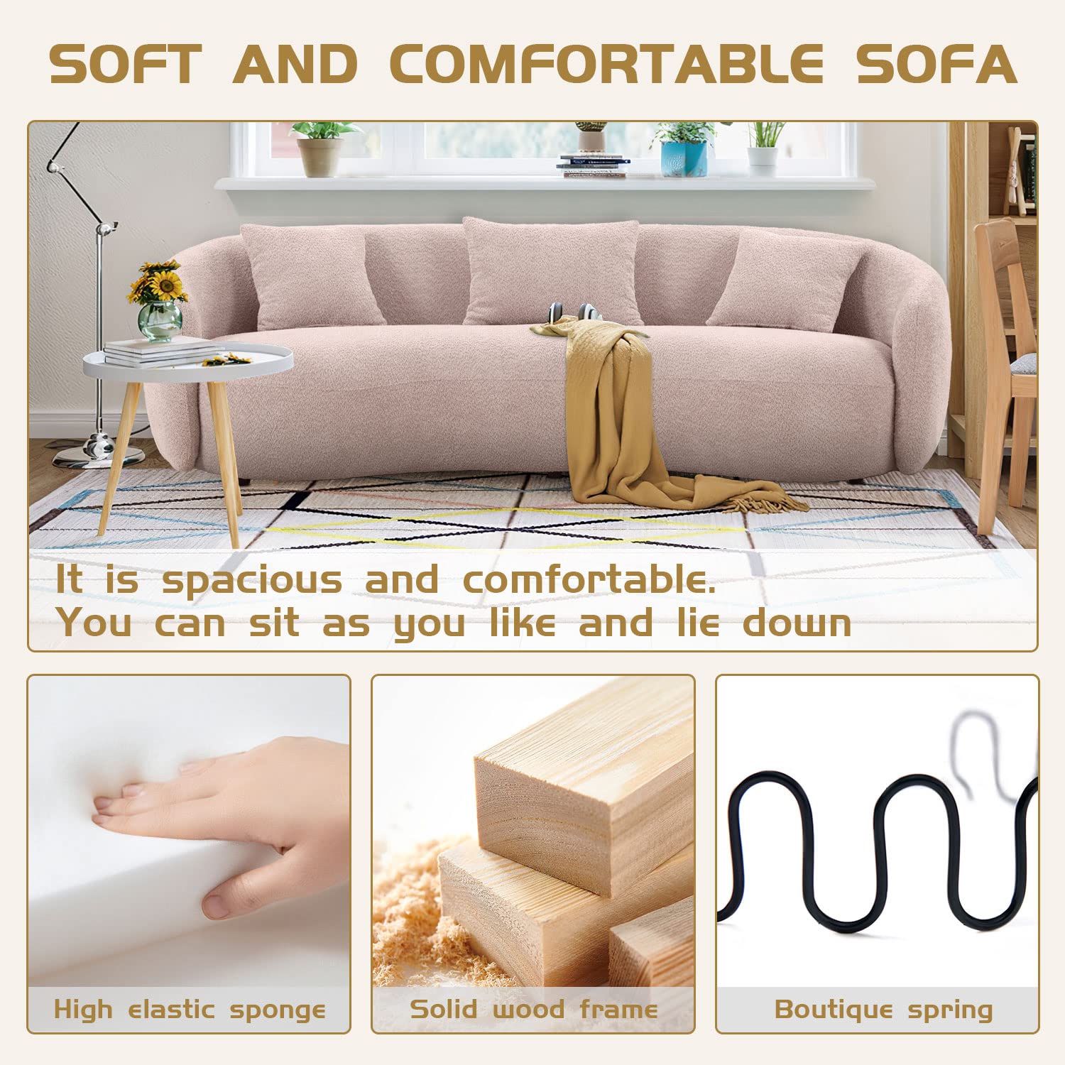 Amazon｜WILLIAMSPACE 94インチ モダンカーブソファ、バック布張り