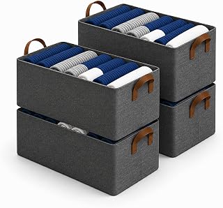 DALUCI 4 Pcs Wardrobe Organizer for Clothes - Foldable Fabric Storage Box with Metal Frame | Storage Basket for Almirah, C... Price In India